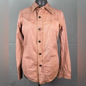 Rare Vintage 1970s Hi Gear Denim Bomber Shirt Jacket Rust Coral Wash Size Medium